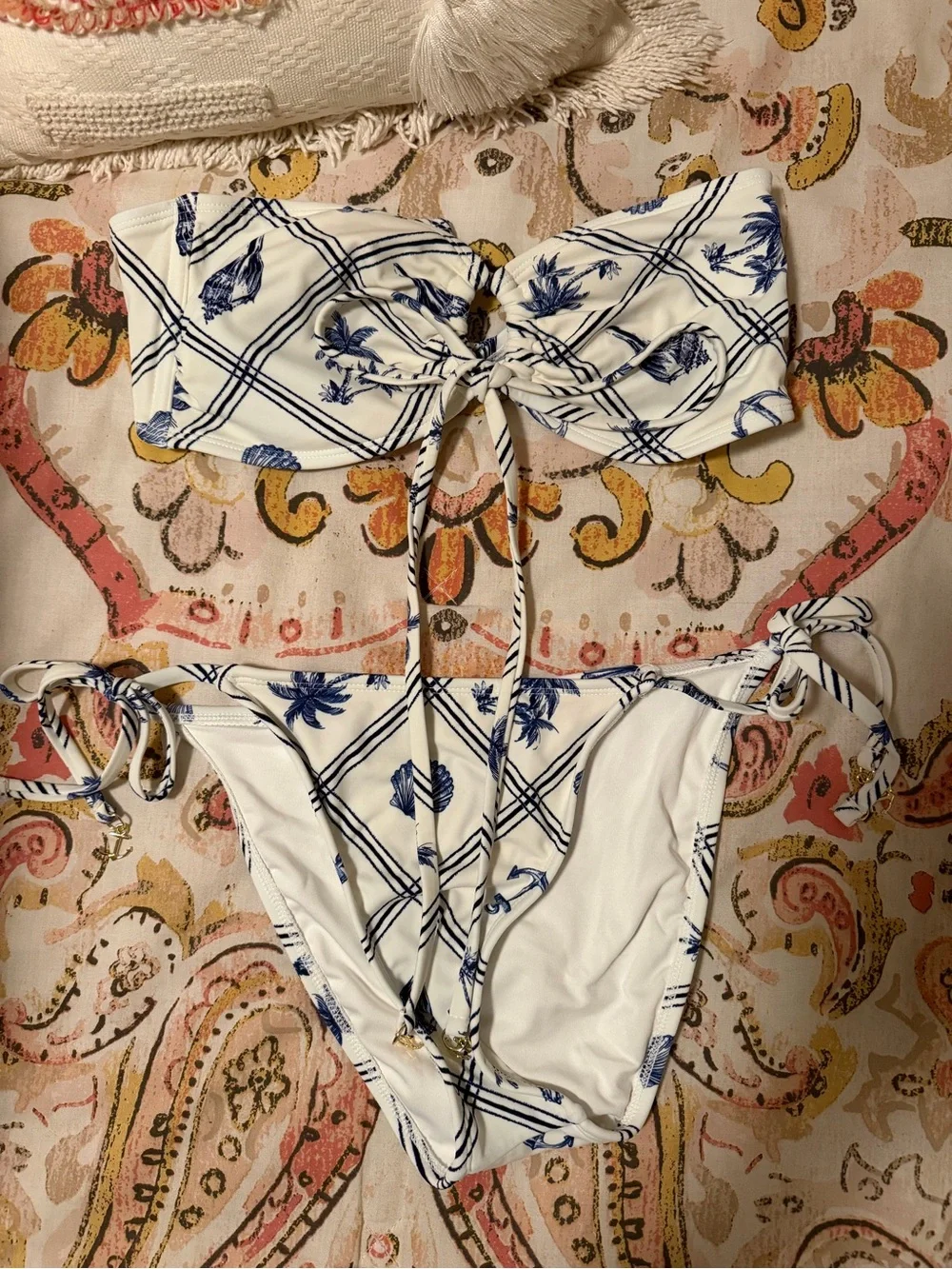 Girls White and Navy Tie-Front Two-Piece Swimsuit
